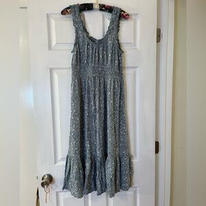 Patrons of Peace Slate Blue Smocked Maxi Sundress Boho Cottagecore Festival